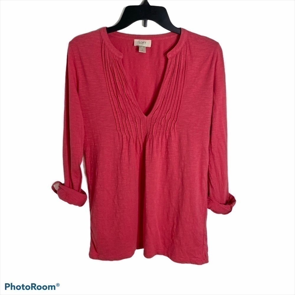Loft Pleated Front V-neck Top Pink Women’s XS